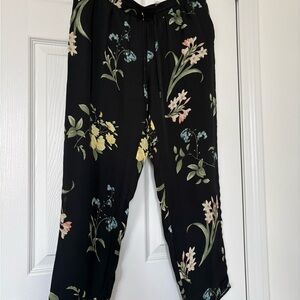 Joie Black Floral Silk Drawstring Waist Pants